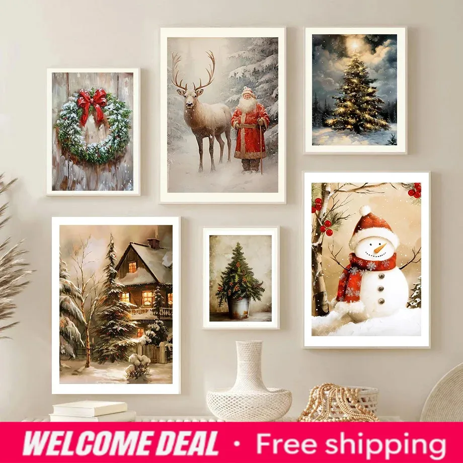 Resin Art Wall Decor - Kerstdecoratie Cadeau Kerstboom Kerstman Rendier Poster