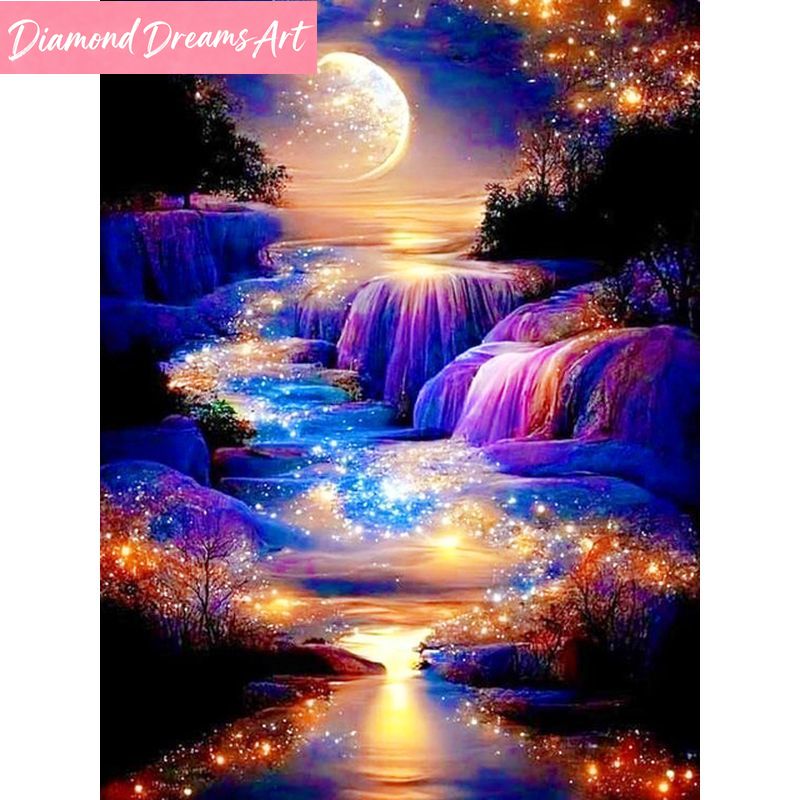 Resin Art Wall Decor - Frameloos, doe-het-zelf diamant schilderij landschap waterval