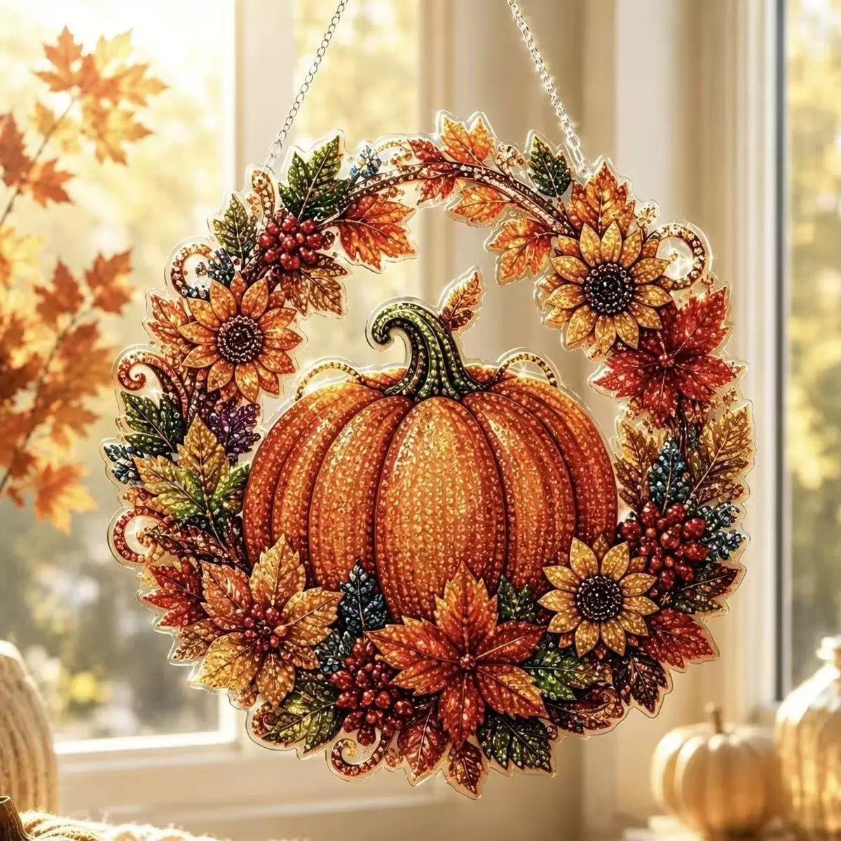 Resin Art Design - Halloween Pompoenen Diamantkunst Hangende Ornament Kit