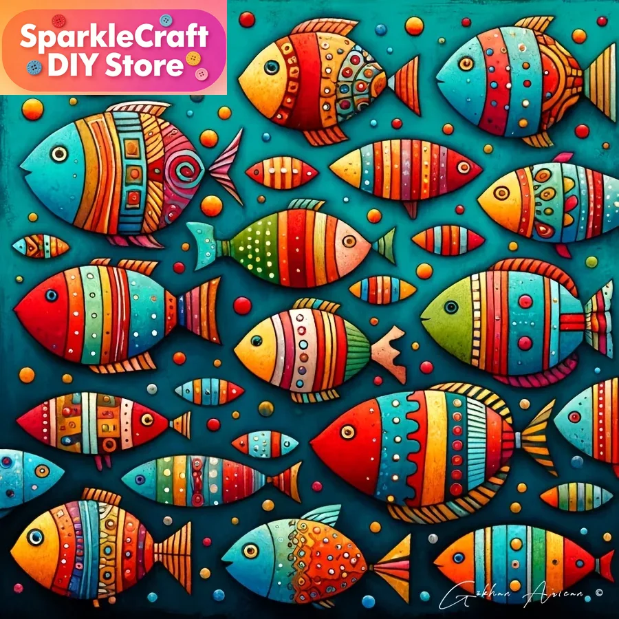 Resin Art Wall Decor - Kleurrijk, grappig viskooltje 5D diamant schilderij